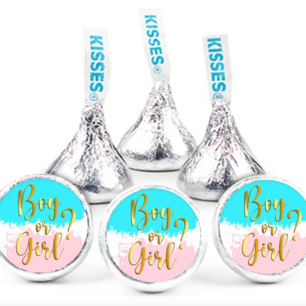 Boy or Girl Kisses Candy Stickers |100ct|Glossy|Gender Reveal| Baby Shower|0.75